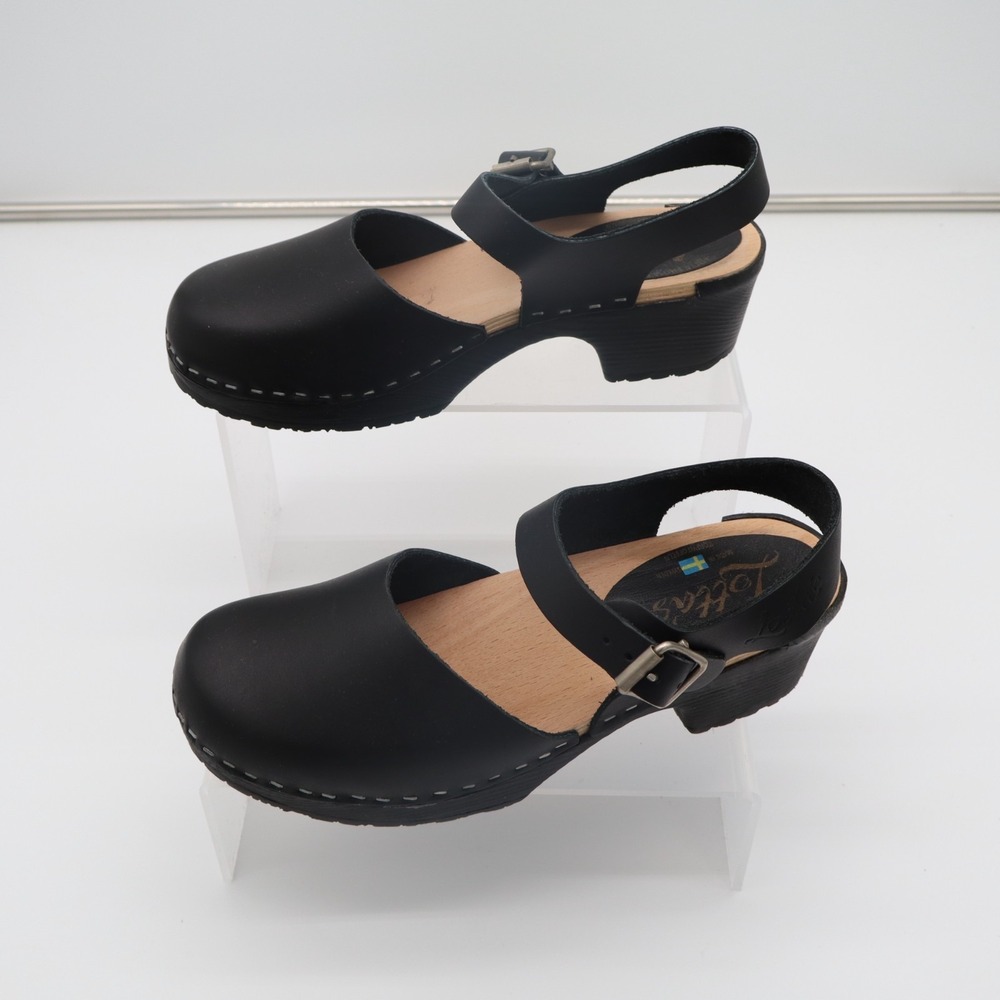 Lotta From Stockholm Low Wood Clogs Womens EU 39 Black Leather Round Neck Shoes